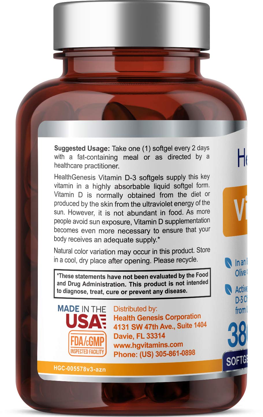 Health Genesis Vitamin D-3 10000 IU, 380 Softgels