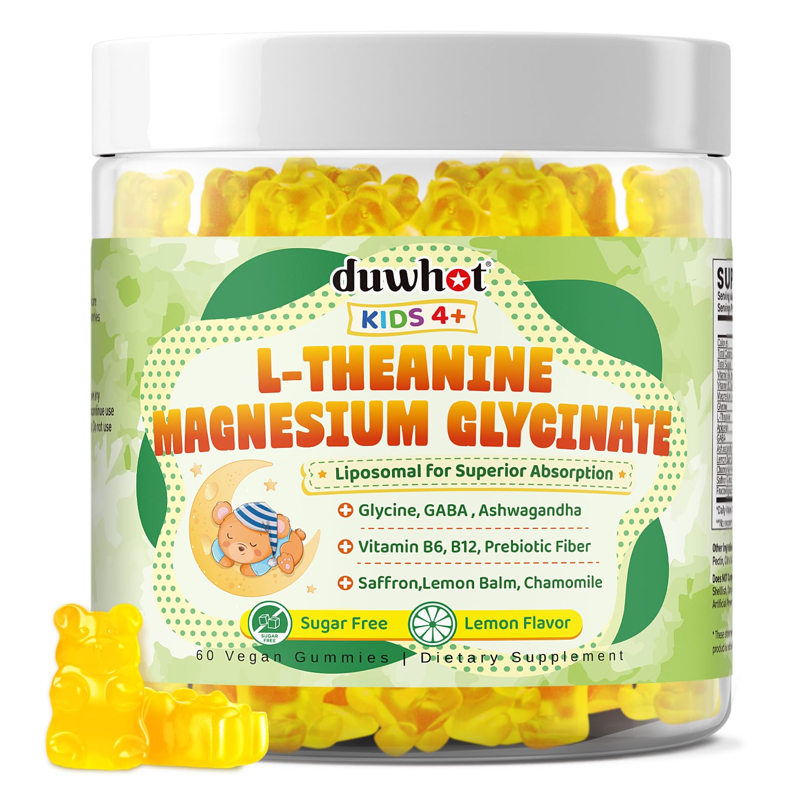 duwhot Kids L-Theanine Gummies Sugar Free, 60 Gummies