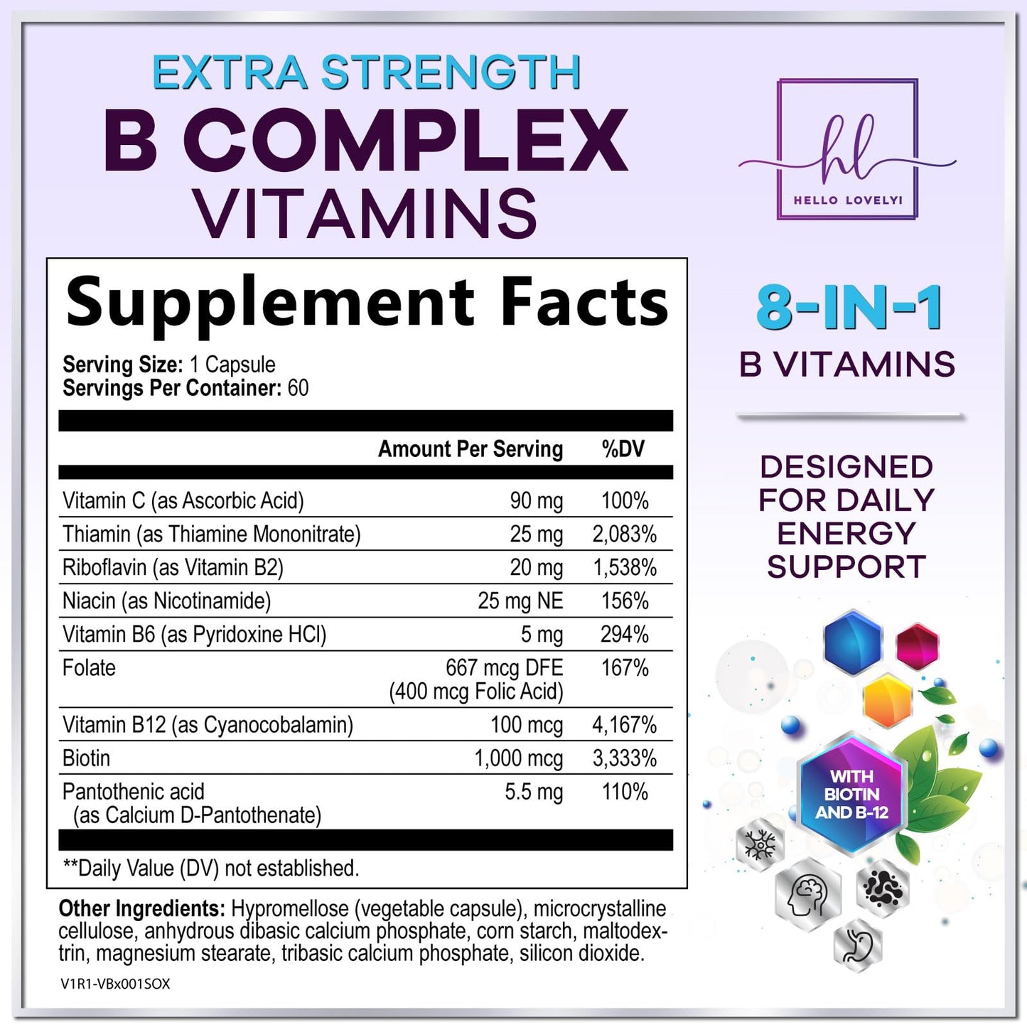 Hello Lovely! B Complex Vitamin Supplement Capsule, 60 Count