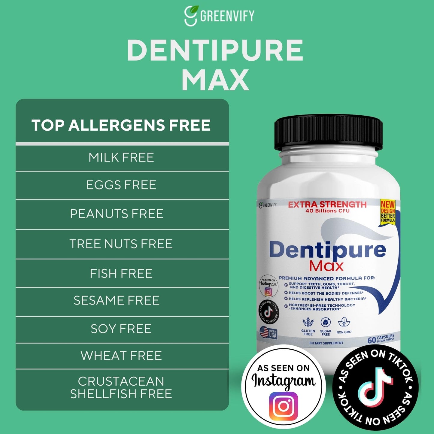 GREENVIFY Dentipure Max Probiotic Supplement Capsules 180