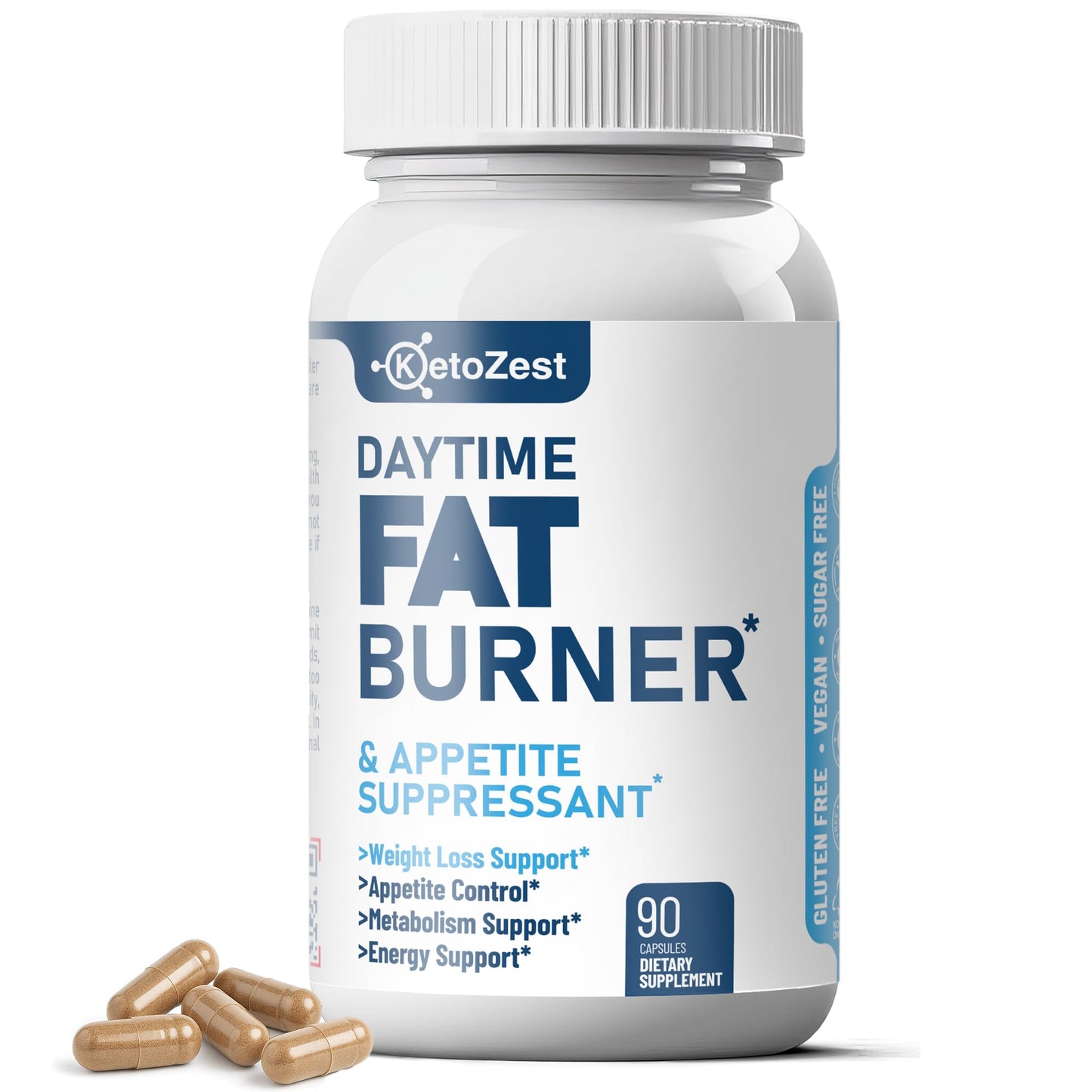 KetoZest Appetite Suppressant Fat Burner for Weight Loss - Daytime 180 Capsules