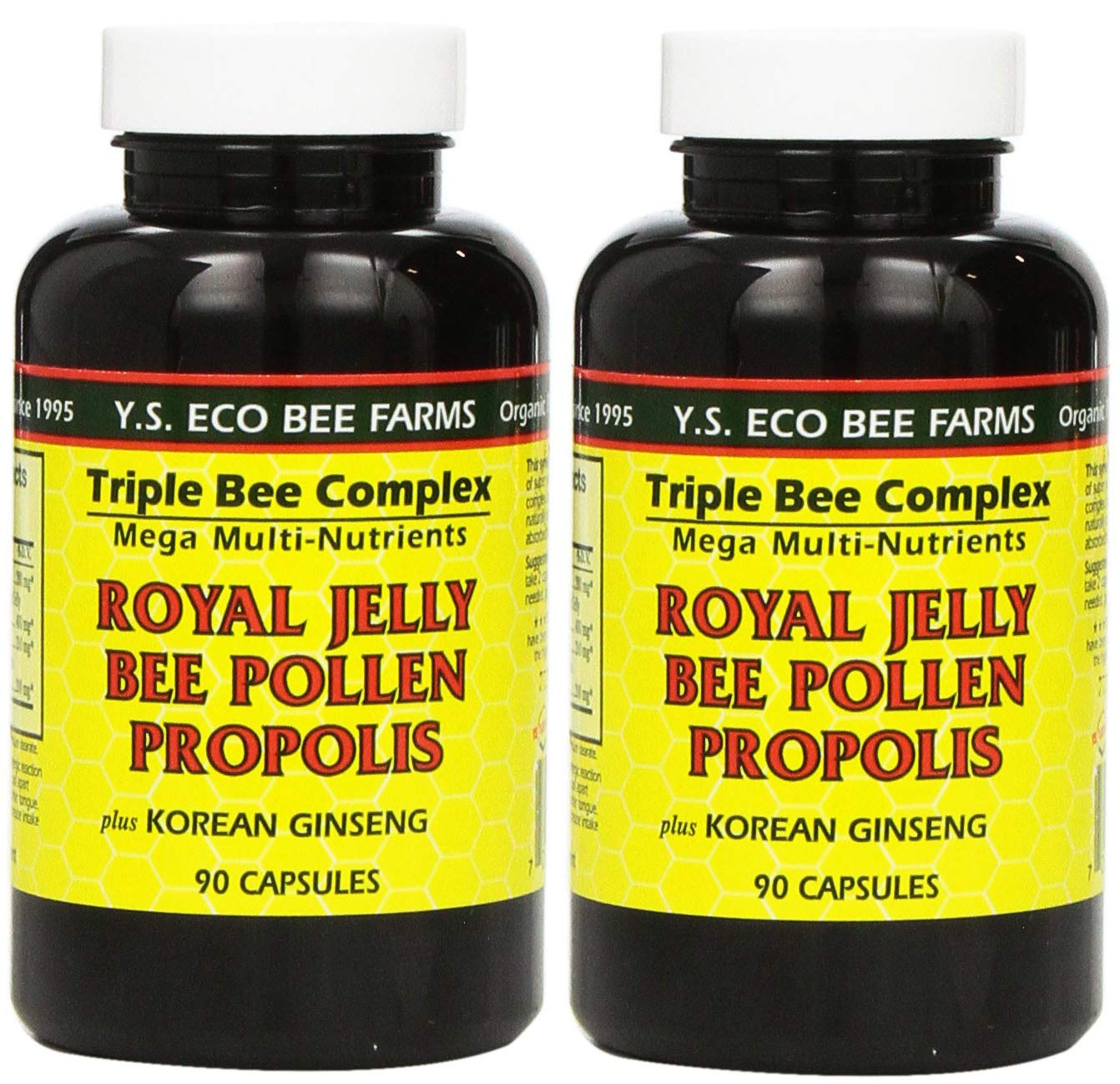 YS Organic Royal Jelly Bee Pollen Propolis plus Korean Ginseng Capsules, 90 Count