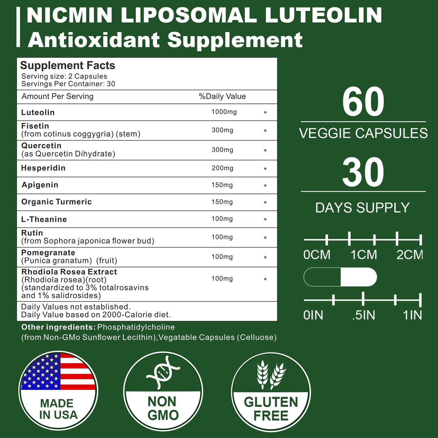 NICMIN Liposomal Luteolin 1000mg Capsule, 180 Capsules