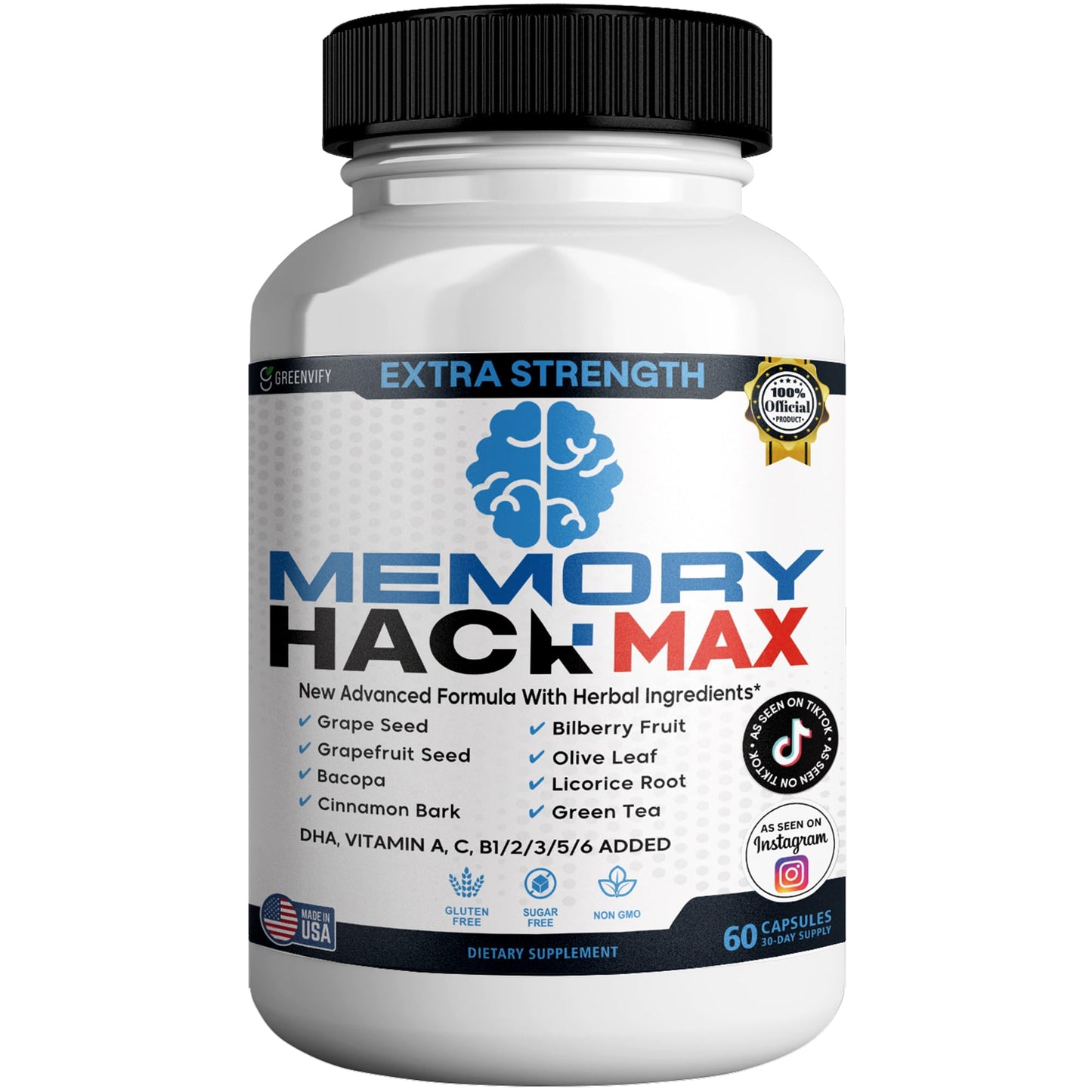 GREENVIFY Memory Hack Max Brain Support Supplement, 60 Capsules
