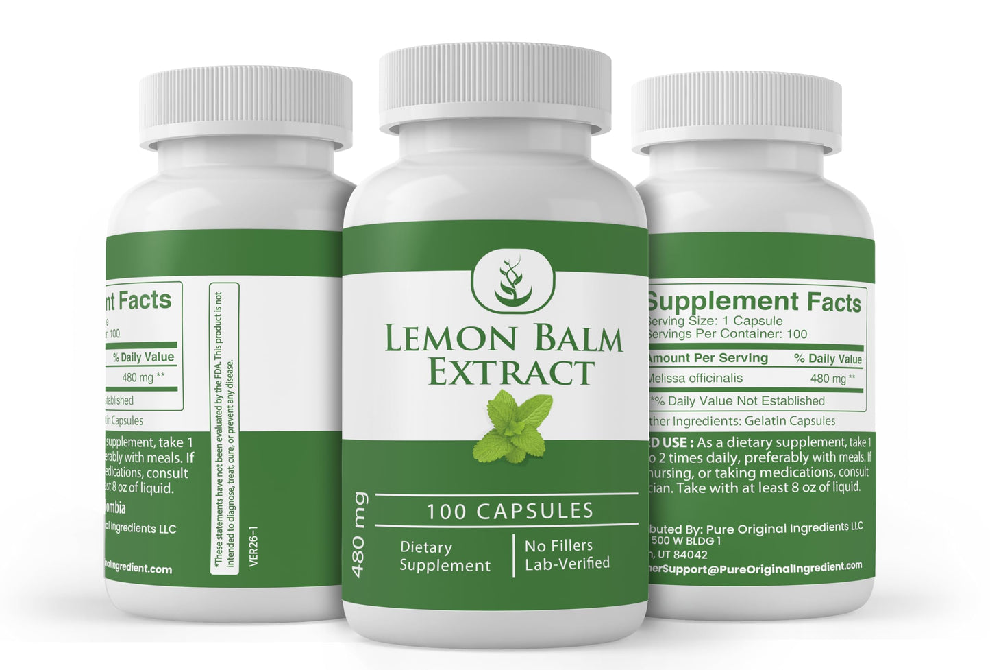 Pure Original Ingredients Lemon Balm Extract Capsules, 100 Count