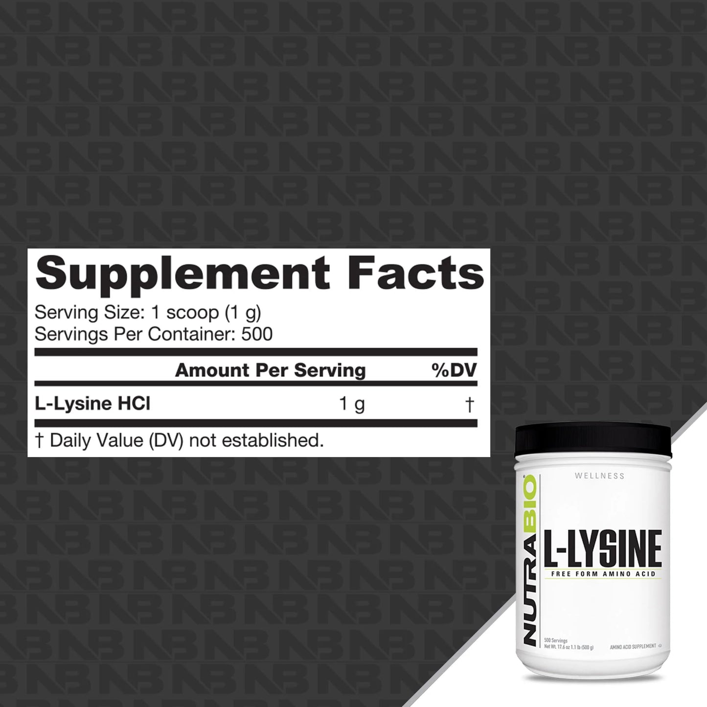 NutraBio L-Lysine Powder 17.6 oz