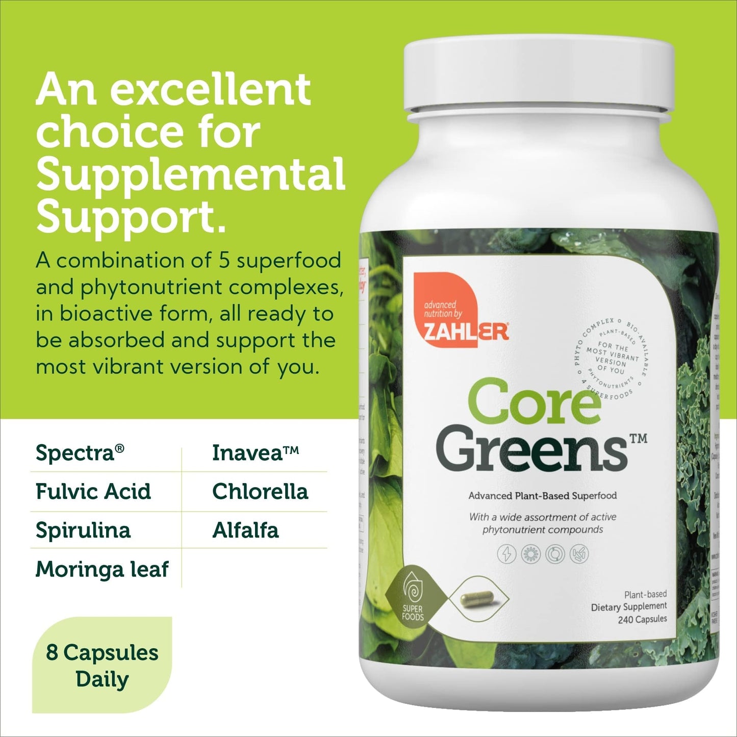Zahler Core Greens Superfood Greens, 240 Capsules