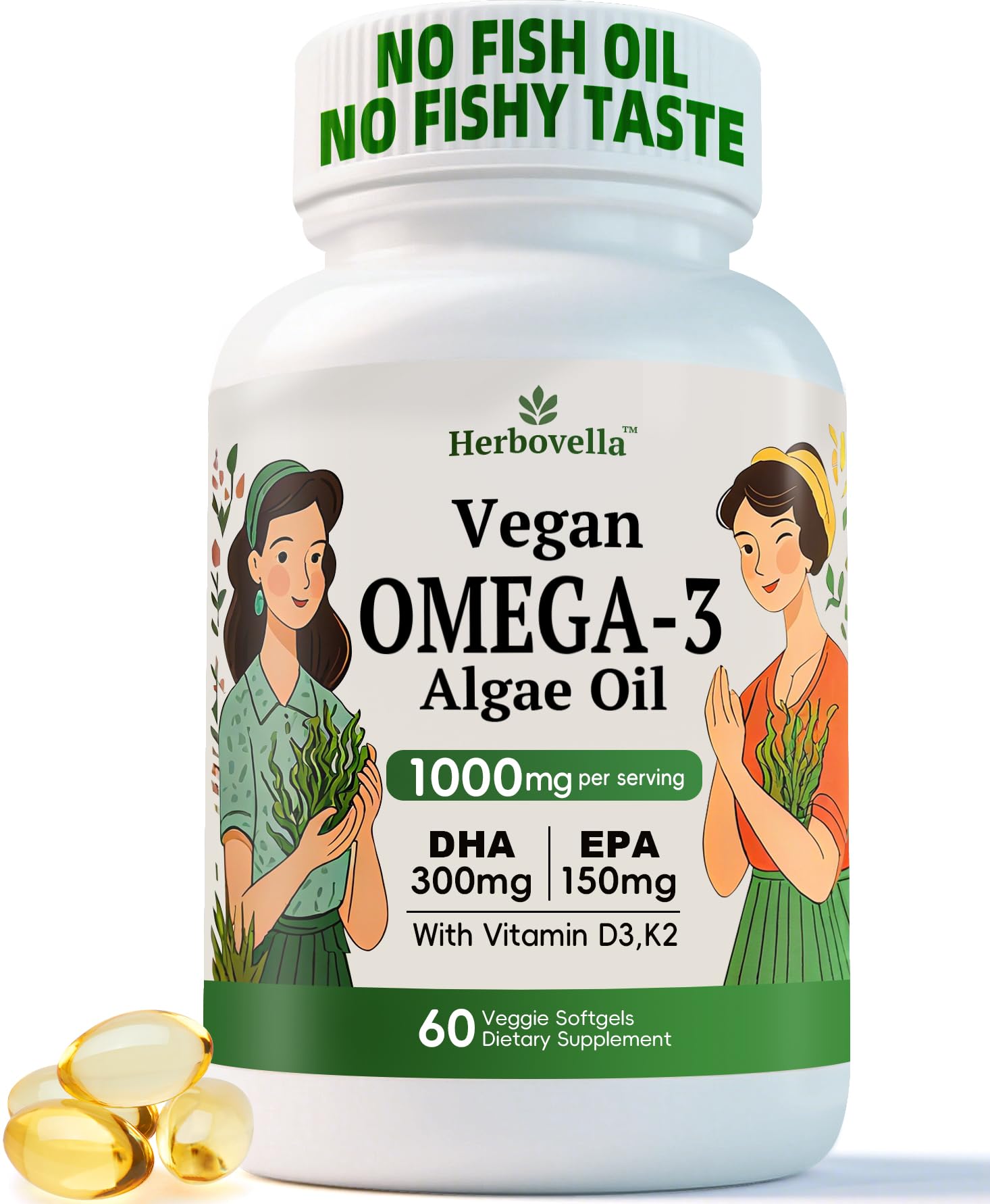 Herbovella Vegan Omega-3 Softgels, 60 Count