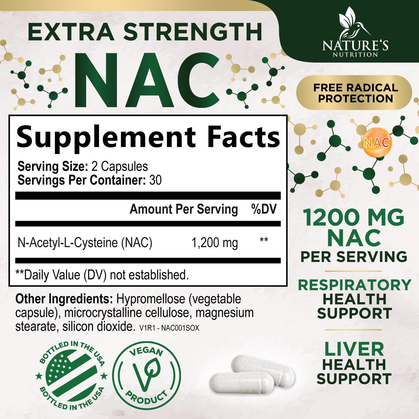 Nature's Nutrition N-Acetyl-L-Cysteine (NAC) 1200 mg, 60 Veggie Capsules