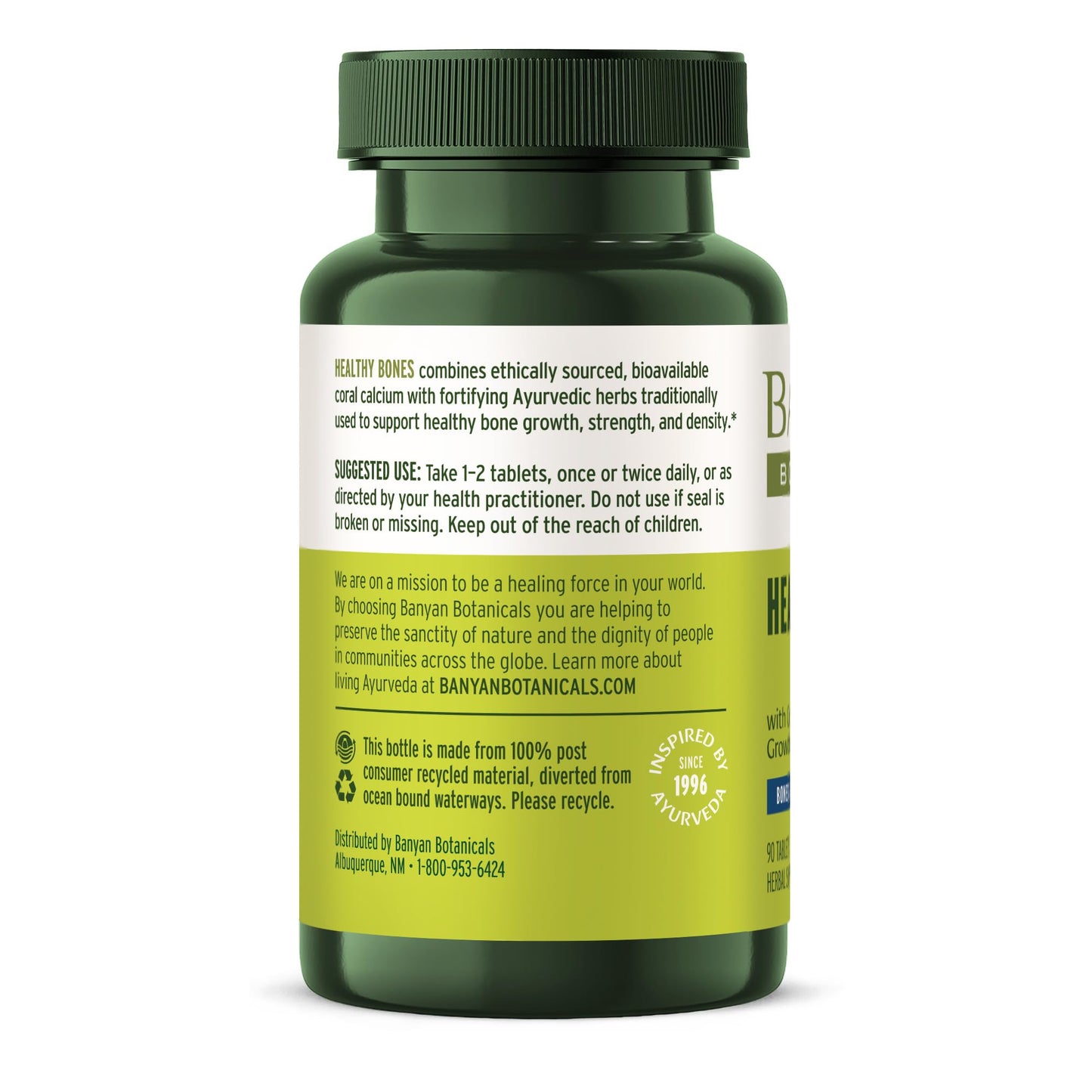 Banyan Botanicals Organic Healthy Bones Ethical Coral Calcium & Bone Density Supplement with Ashwagandha & Arjuna for Skeletal Strength & Joint Support, 90 Tablets