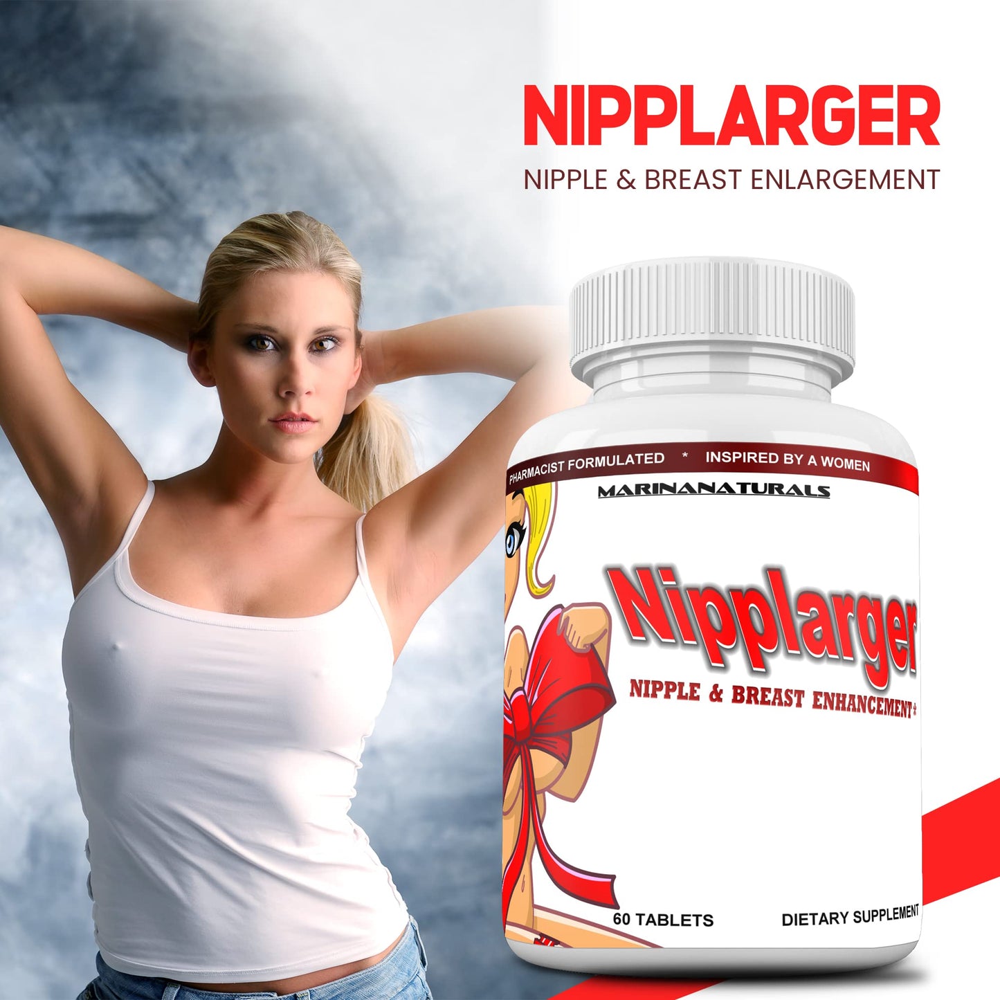 MARINANATURALS Nipplarger Nipple Enlargement, Breast Enlargement, Skin Tightening – Enjoy Larger, Fuller, Firmer Nipples and Breasts Tablet 1 Count