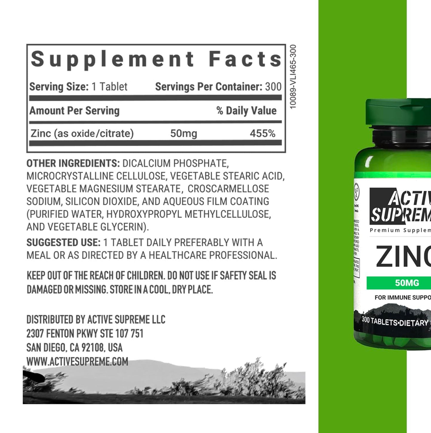 Active Supreme Zinc Citrate 50 mg Capsule, 300 Count