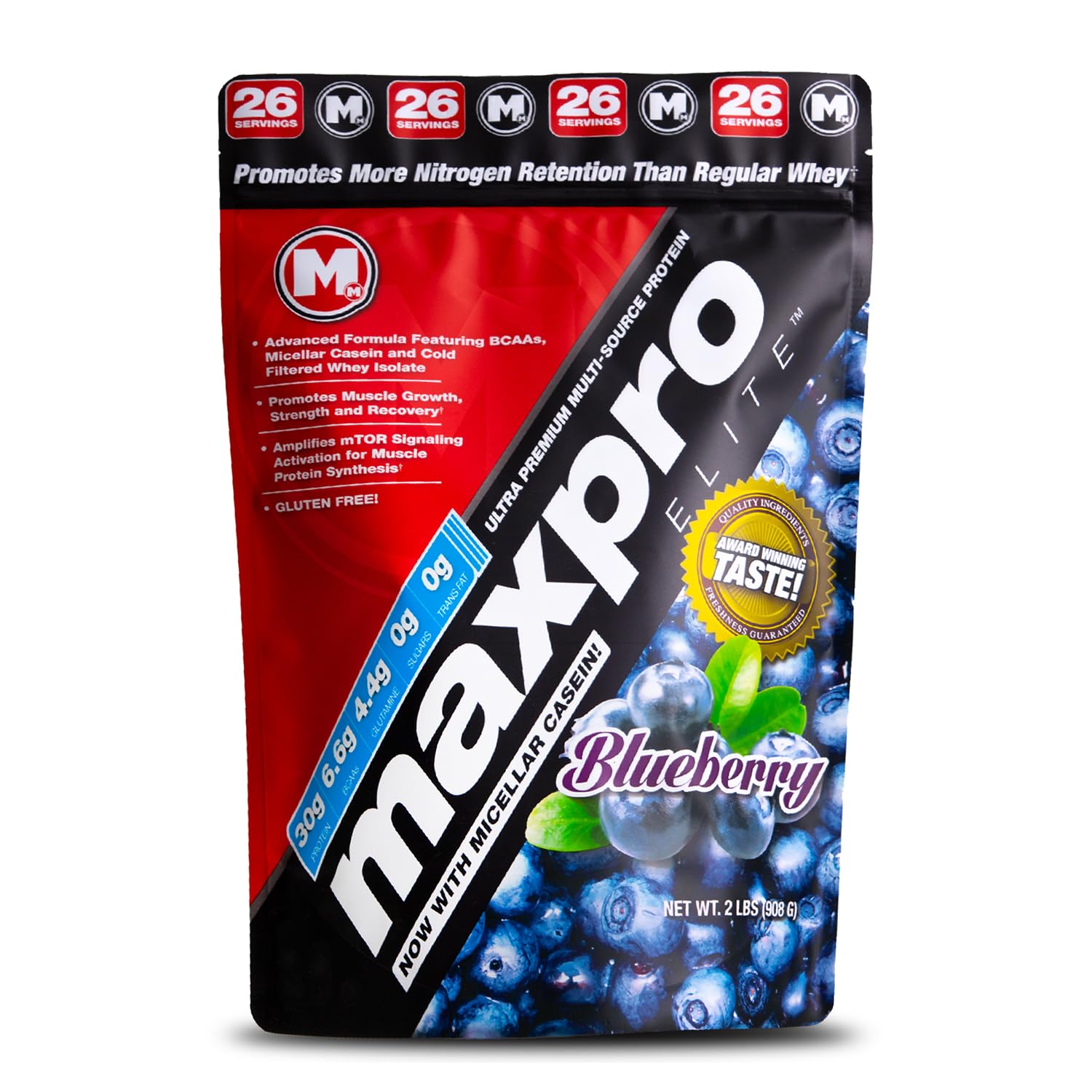 Max Muscle Maxpro Elite Whey Protein Powder, Blueberry, 32 Servings