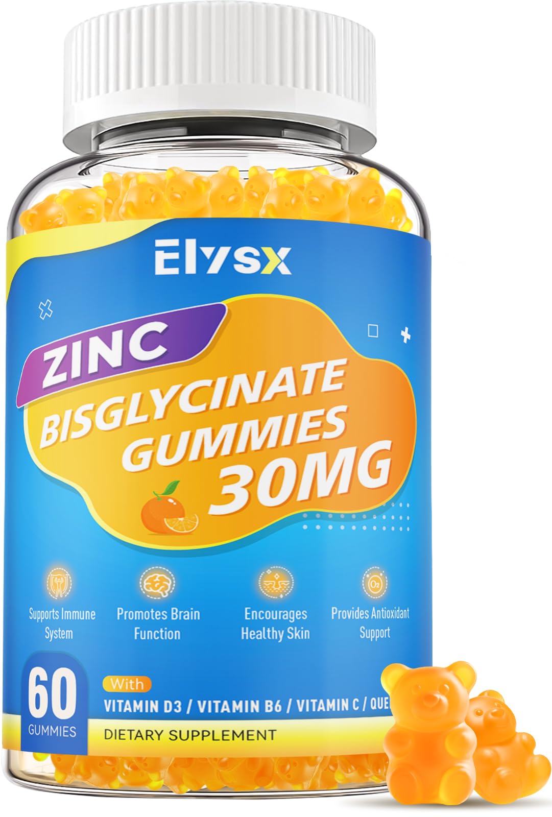 Elysx Zinc Glycinate 30 mg Gummies, 60 Count