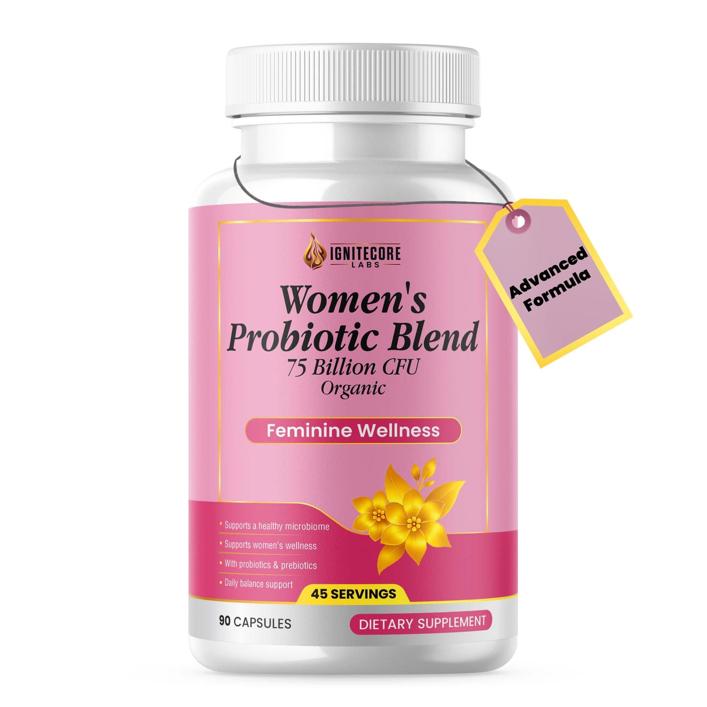 IgniteCore Labs Women's Probiotic 75 Billion CFU with Prebiotics, 90 Capsules
