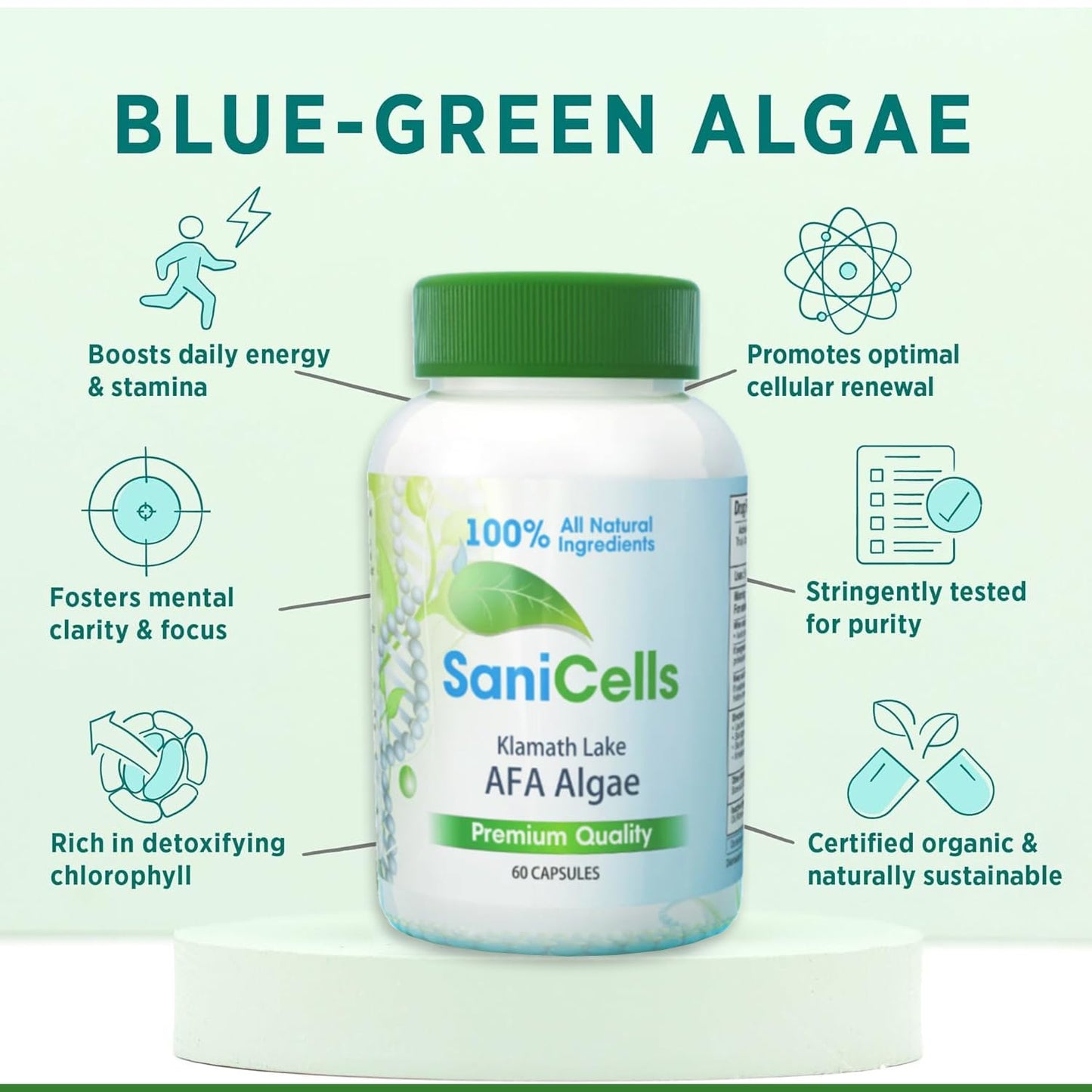 TROYA Sani Cells AFA Blue-Green Algae Capsules 60 Count