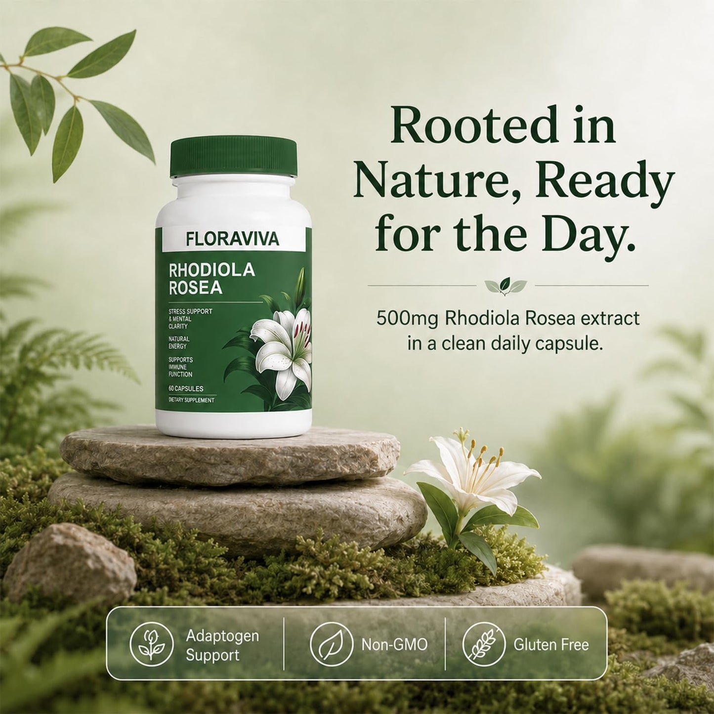 NO BALD Floraviva Rhodiola Rosea Supplement Capsule, 60 Count