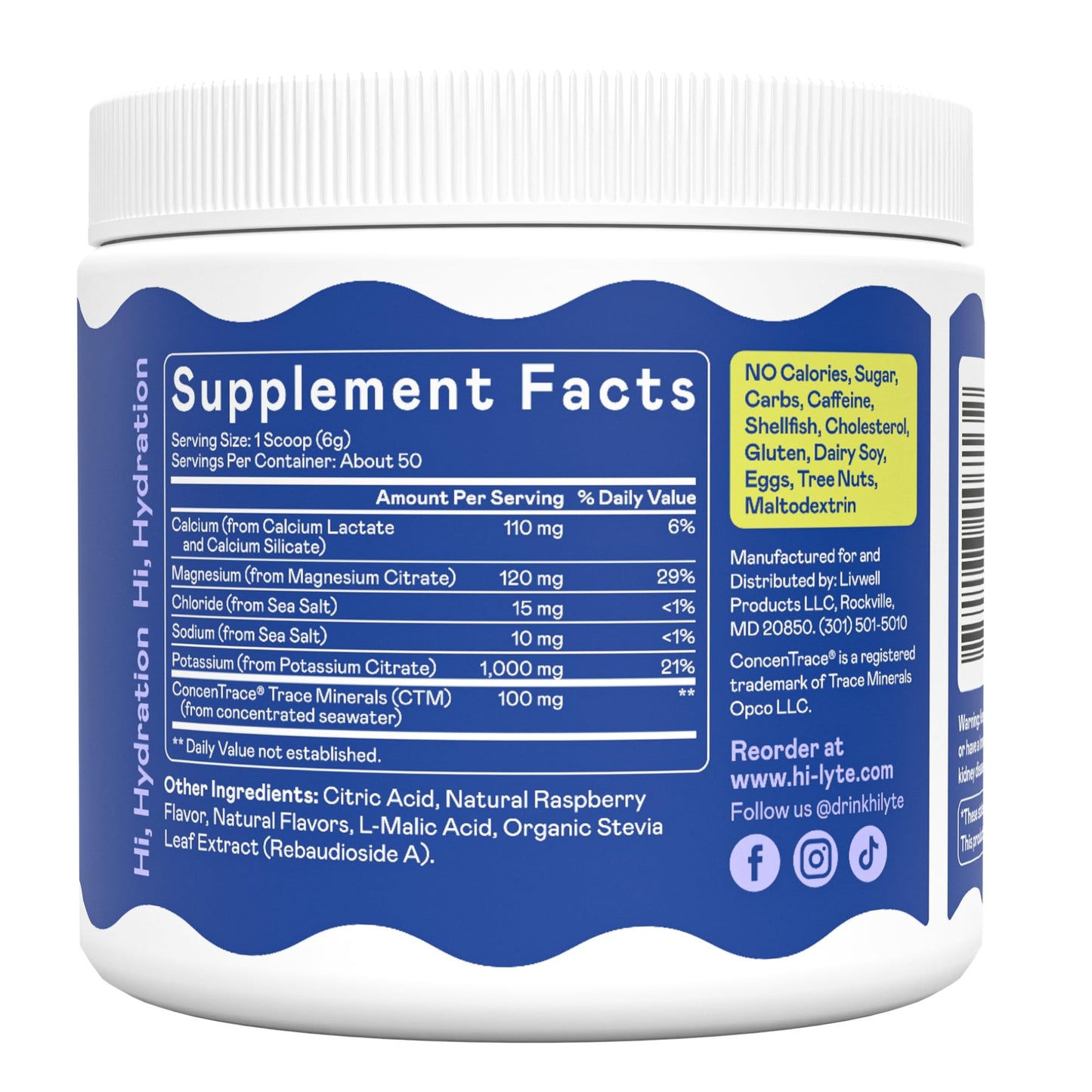Hi-Lyte K1000 Blue Raspberry Electrolytes Powder, 50 Servings