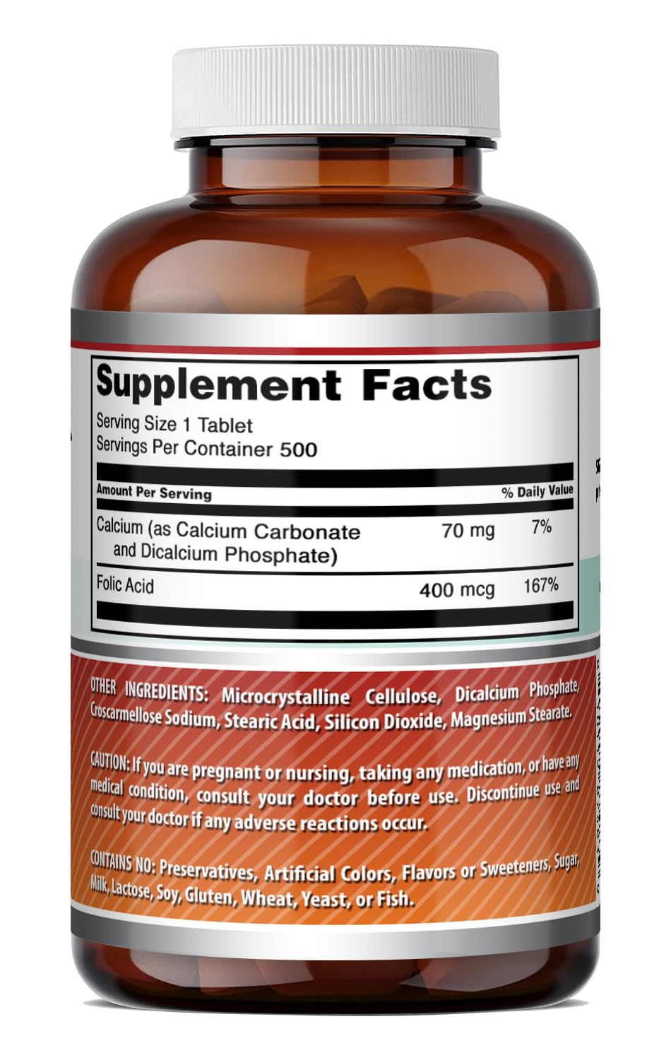 Amazing Nutrition Folic Acid (Vitamin B9) 400 mcg Tablets 500 Count