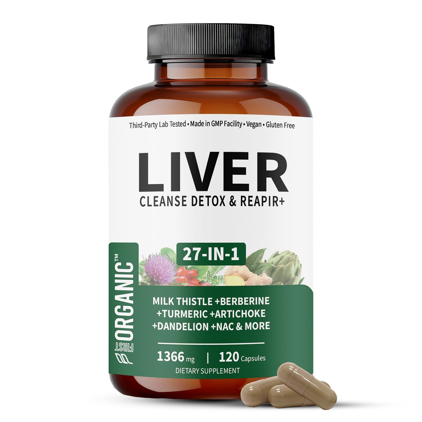 FIRSTORGANIC Milk Thistle Liver Guard+ Complex Capsules, 120 Count