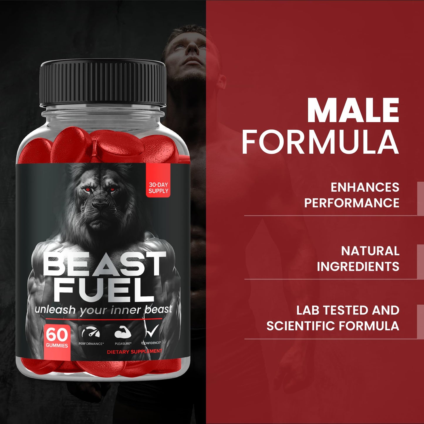 Nutravia Beast Fuel Gummies - BeastFuel Boost Supplement Performance Formula Booster, 60 Gummies