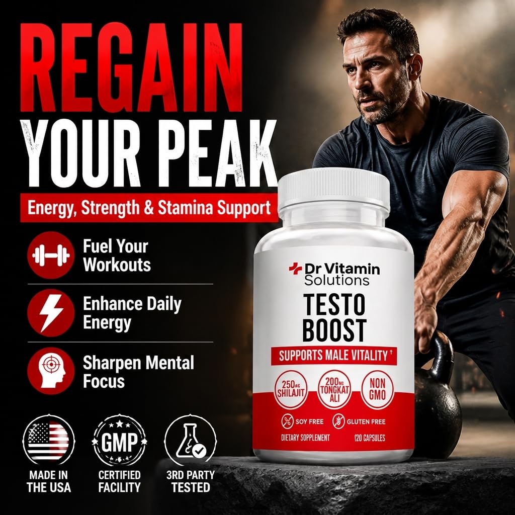 DR VITAMIN SOLUTIONS Testosterone Booster for Men - Tongkat Ali & Ashwagandha Capsules, 120 Capsules
