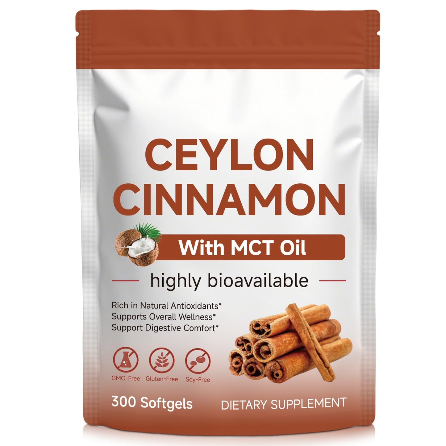 Tiuedu Ceylon Cinnamon Softgels with MCT Oil, 300 Softgels