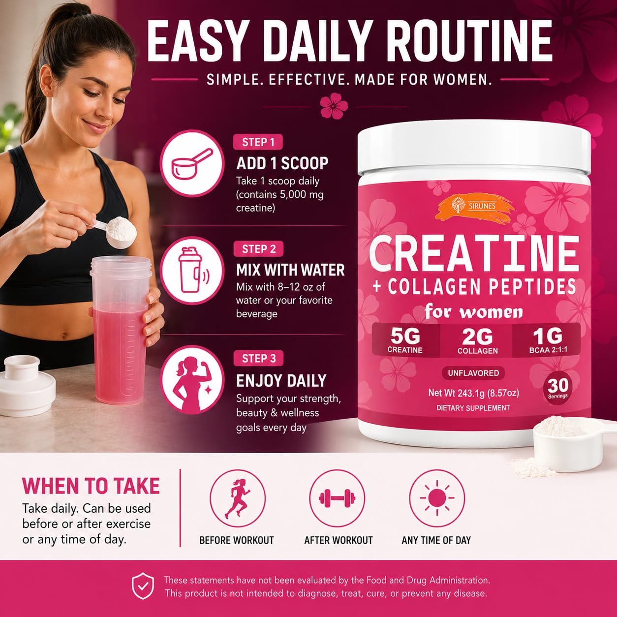 SIRUNES Creatine and Collagen for Women Powder 100