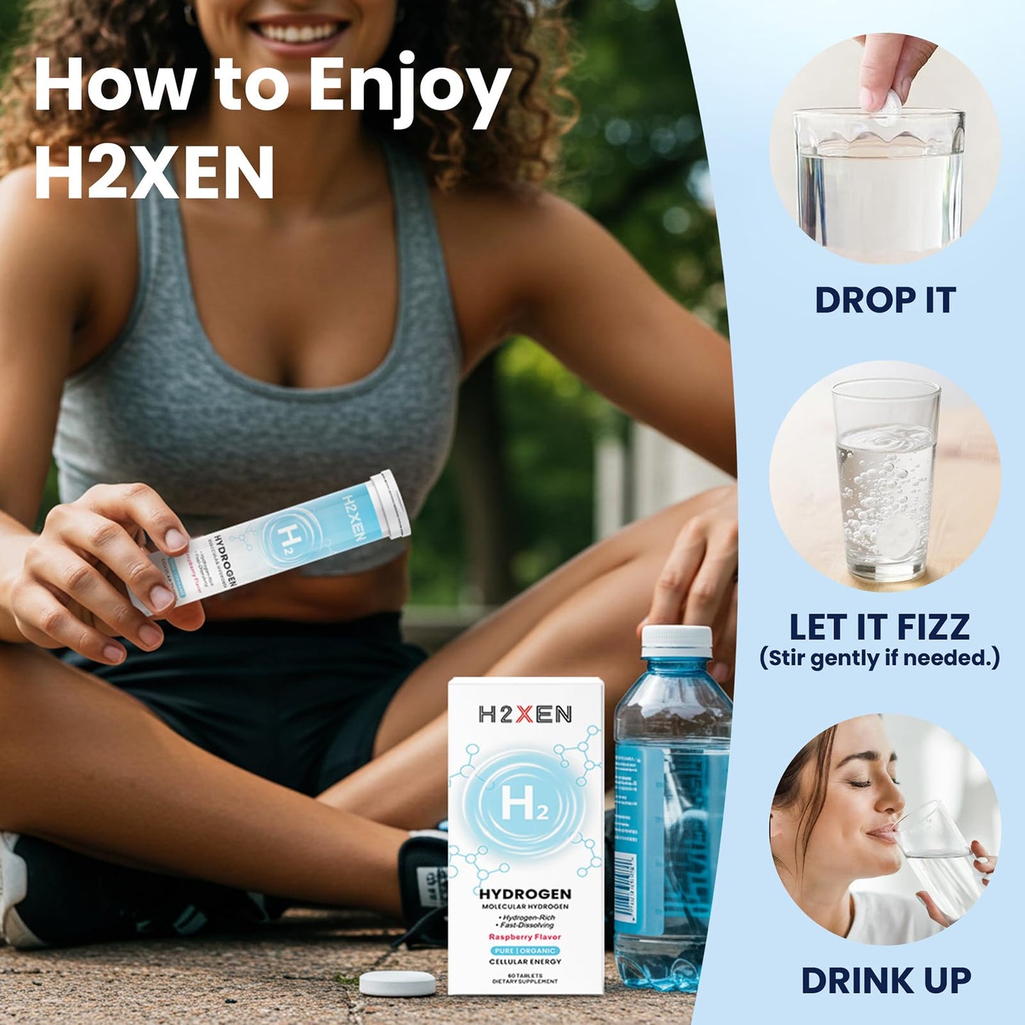 H2XEN Molecular Hydrogen Tablets with Magnesium - 8 PPM Hydrogen Water Tablets for Drinking Water, 60 Tablets