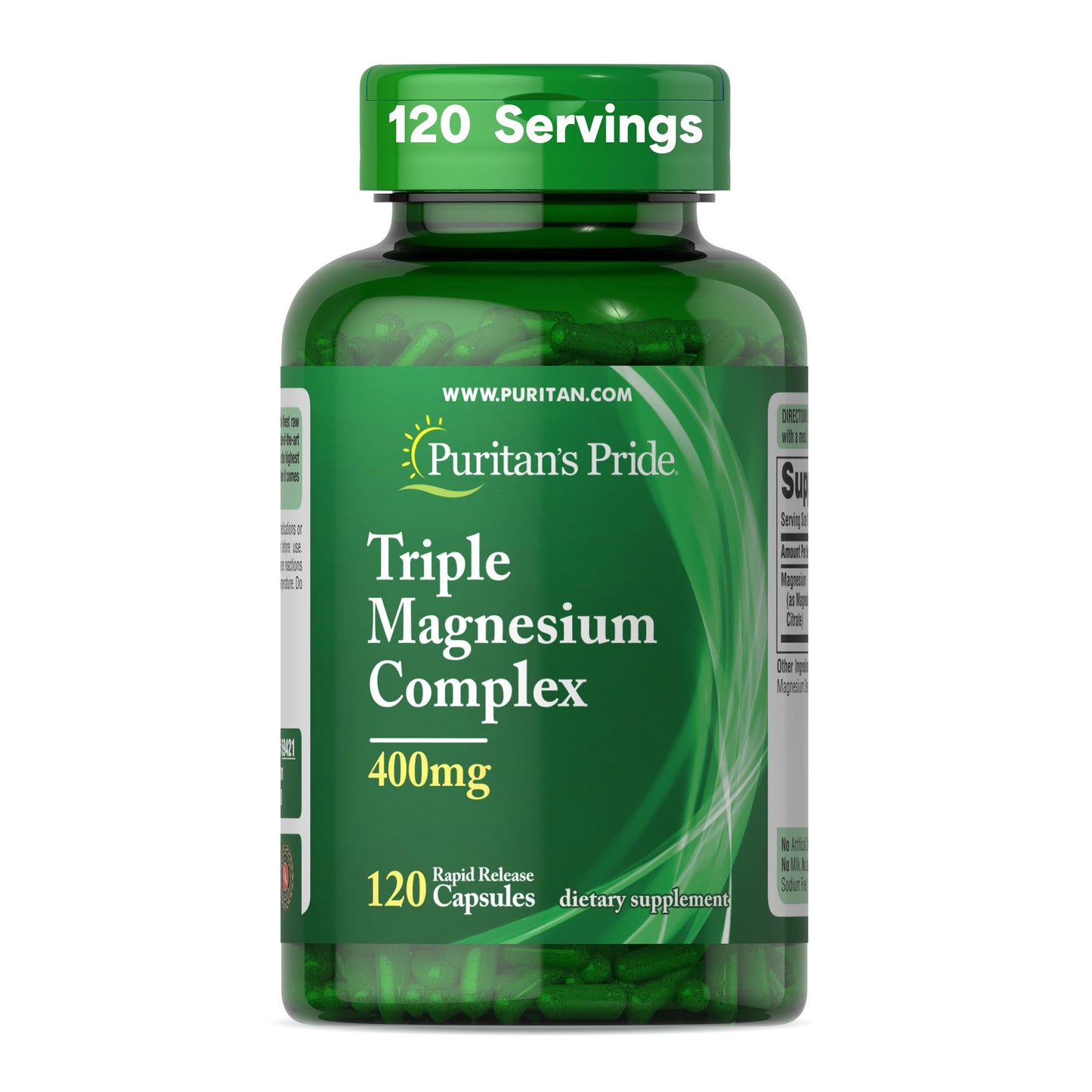 Puritan's Pride Triple Magnesium Complex with Magnesium Oxide, Aspartate, and Citrate 400mg Capsules 120 Count