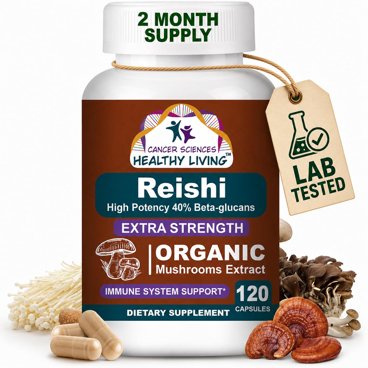 Cancer Sciences Healthy Living Reishi Wellness Mushroom Supplement Capsules 120