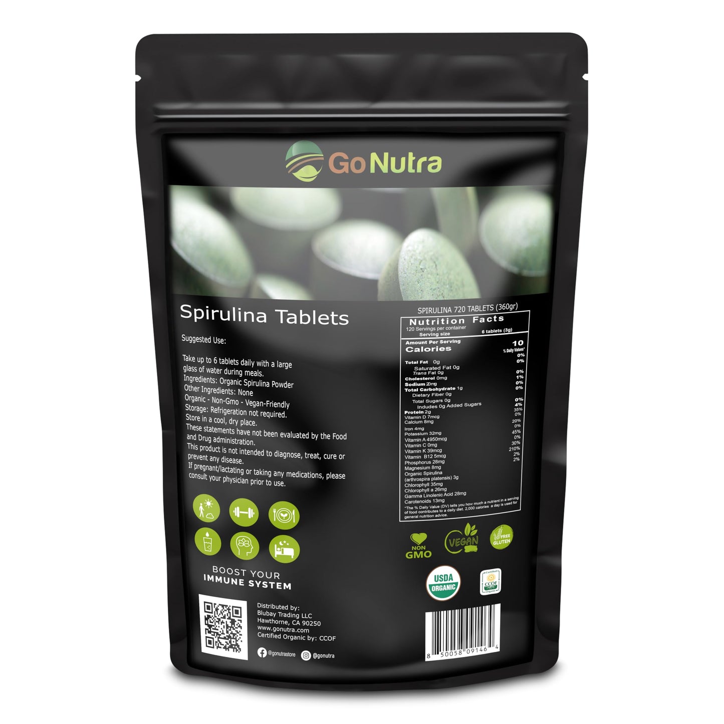 Go Nutra Organic Spirulina 720 Tablets