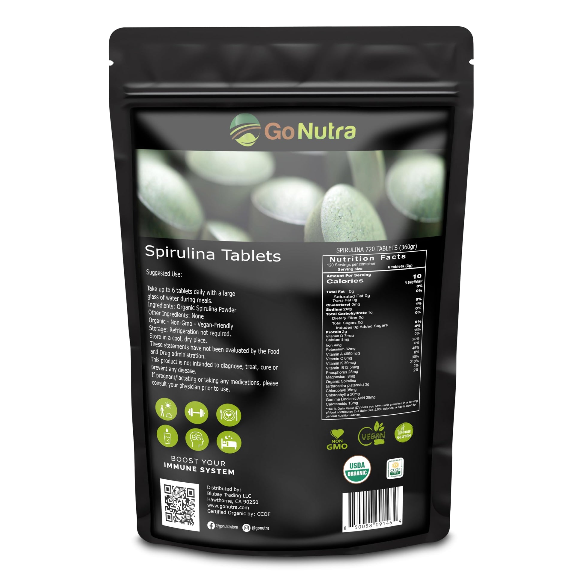 Go Nutra Organic Spirulina 720 Tablets