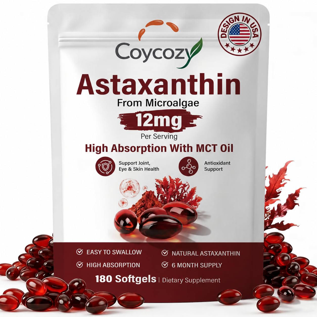 Coycozy Astaxanthin 12mg Natural Softgel 180 Count