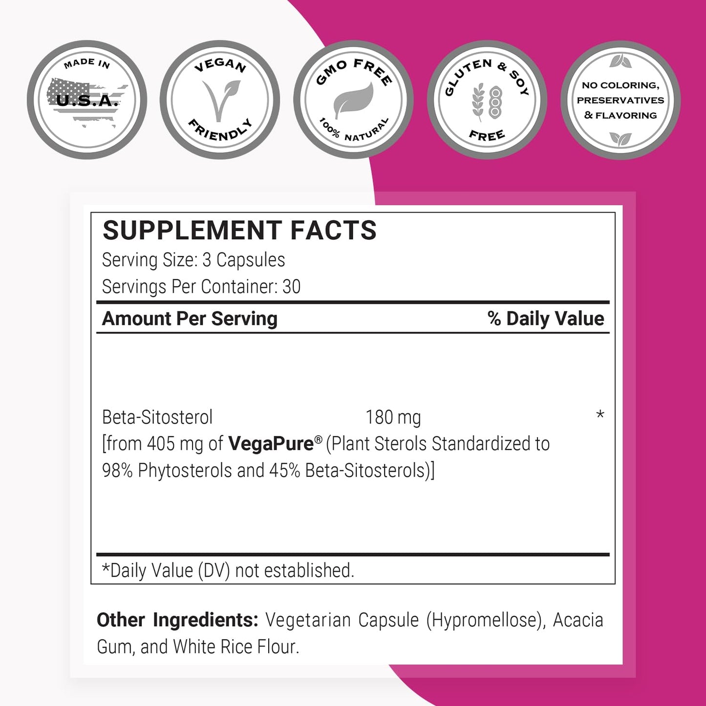 Supersmart Beta-Sitosterol Supplement 180mg per Day (Patented) - Plant Sterols - Beta-Sitosterol Extract for Men 90 Capsules