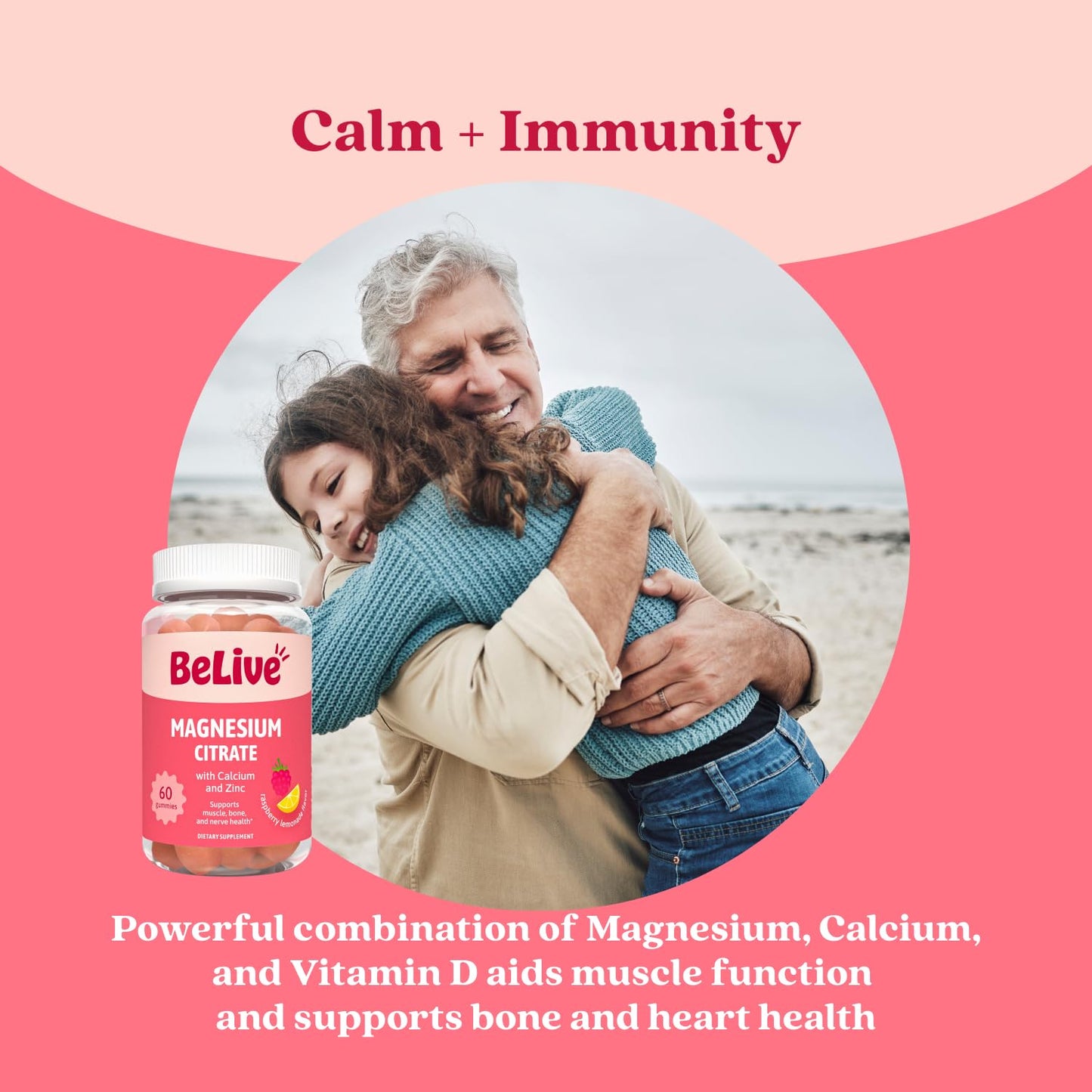 BeLive Magnesium Citrate Gummies with Calcium and Zinc, 60 Count
