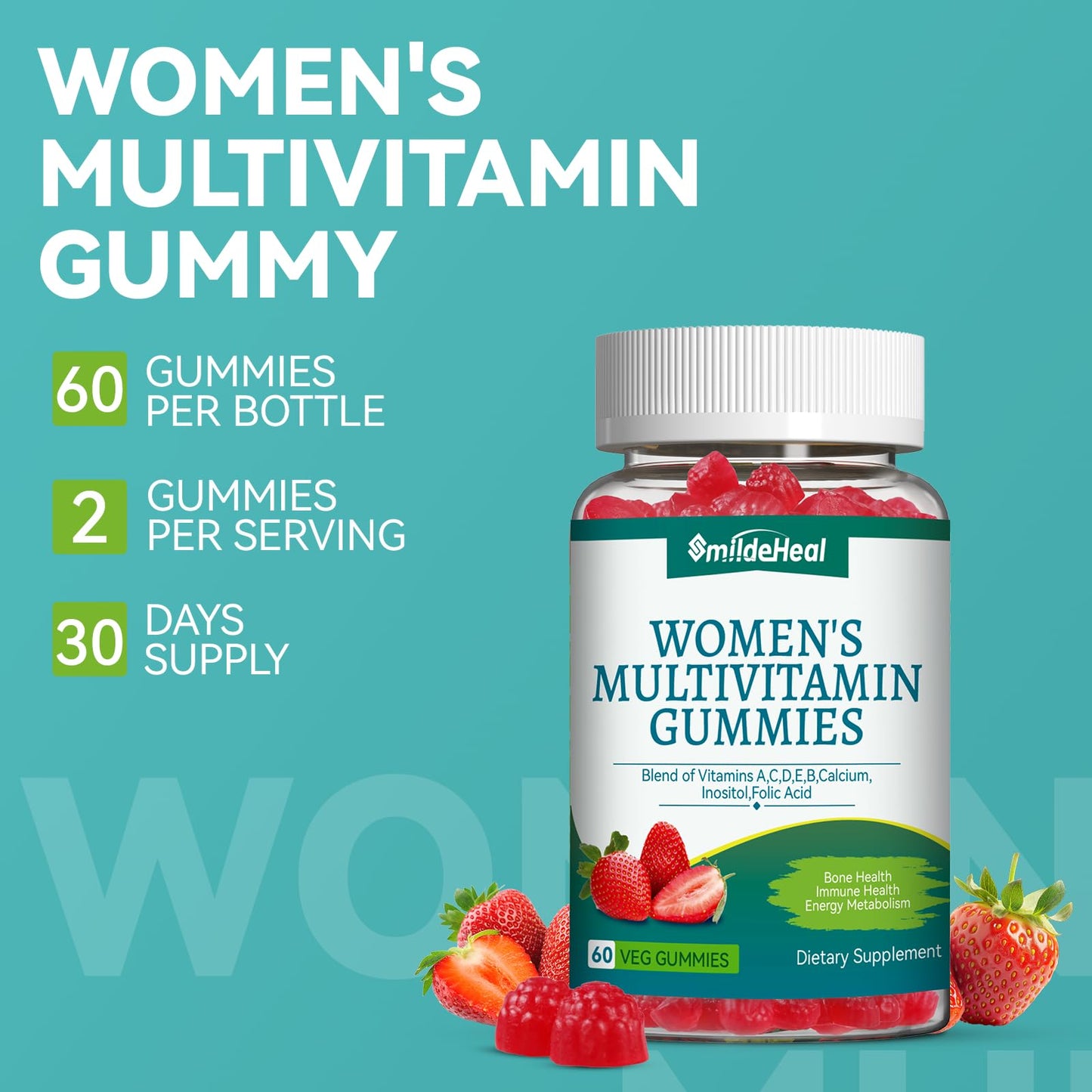 SmildeHeal Women's Multivitamin Gummies, 60 Count