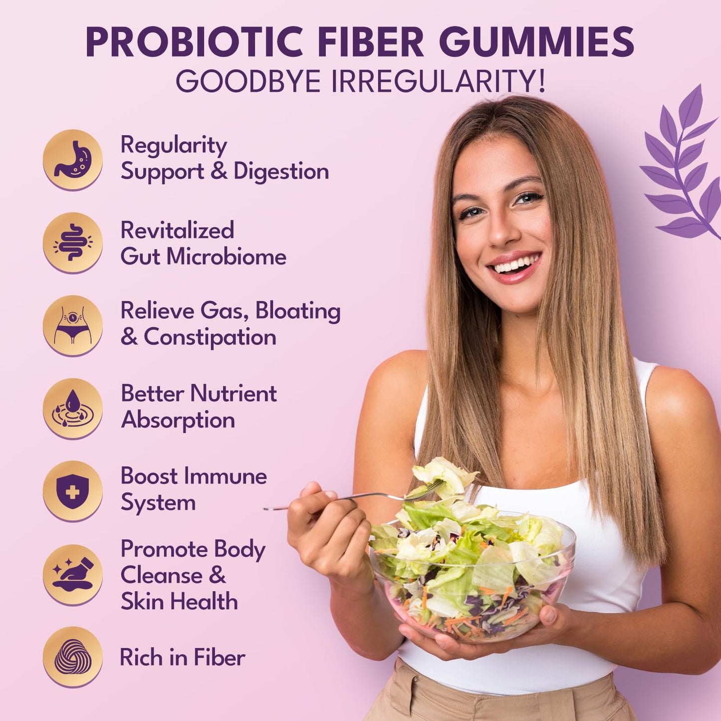 GZ HAOYUAN Fiber Gummies for Adults Sugar Free Fiber Supplement with Probiotic 60 Billion CFU & Prebiotic, Digestive Enzymes, Inulin, Psyllium, Vitamin for Gut & Digestive Health, 90 Count
