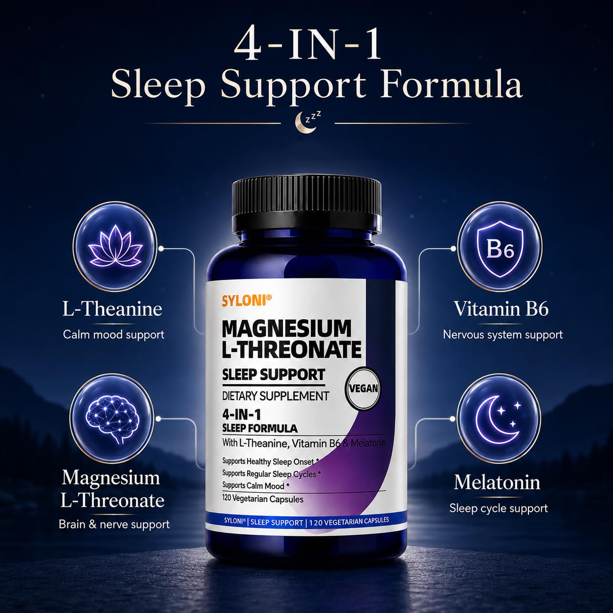Syloni Magnesium L-Threonate Sleep Support Capsules, 120 Count