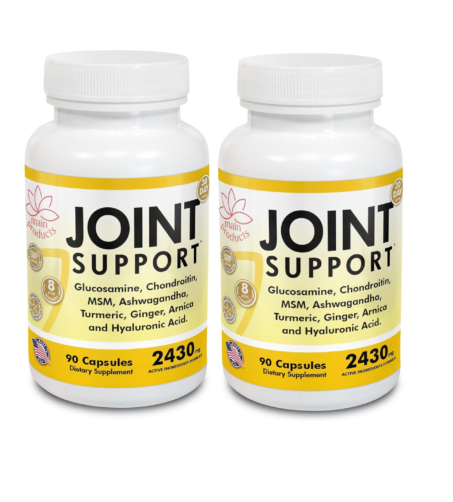 Main Products Glucosamine Chondroitin MSM Hyaluronic Acid Ashwagandha Turmeric Ginger Arnica Joint Support Supplement, Micronized, 2430mg, 180 Capsules