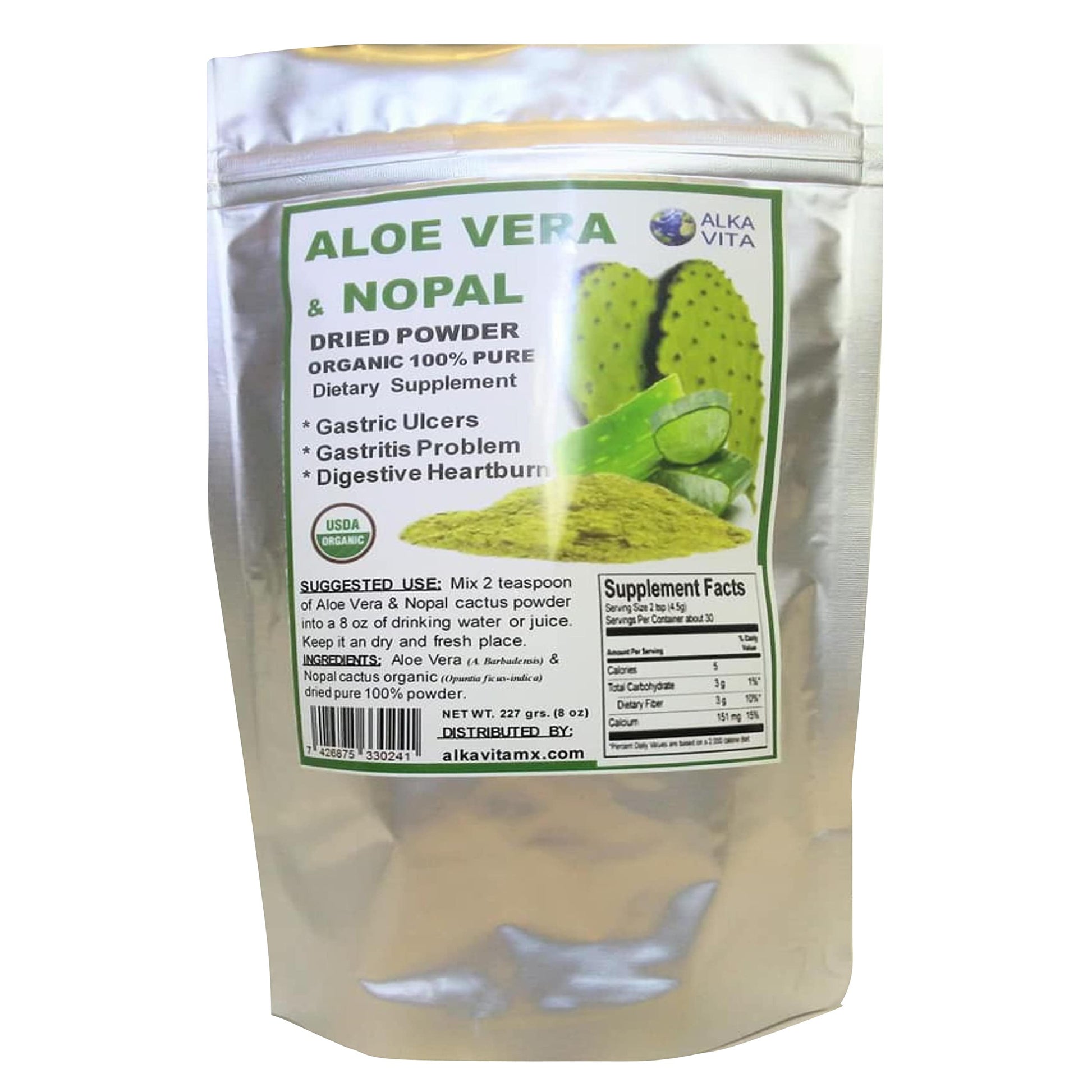 Generic Aloe Vera & Nopal Cactus Pure 100% Organic Vegan Dried Powder Digestive System Health, 8 Ounce