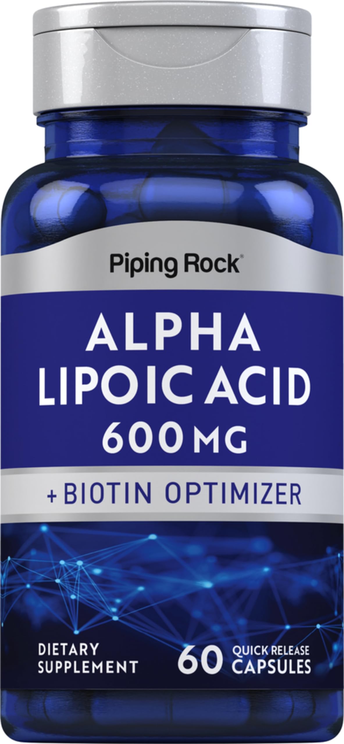 Piping Rock Alpha Lipoic Acid 600mg ALA with Biotin Optimizer Capsules 60 Count