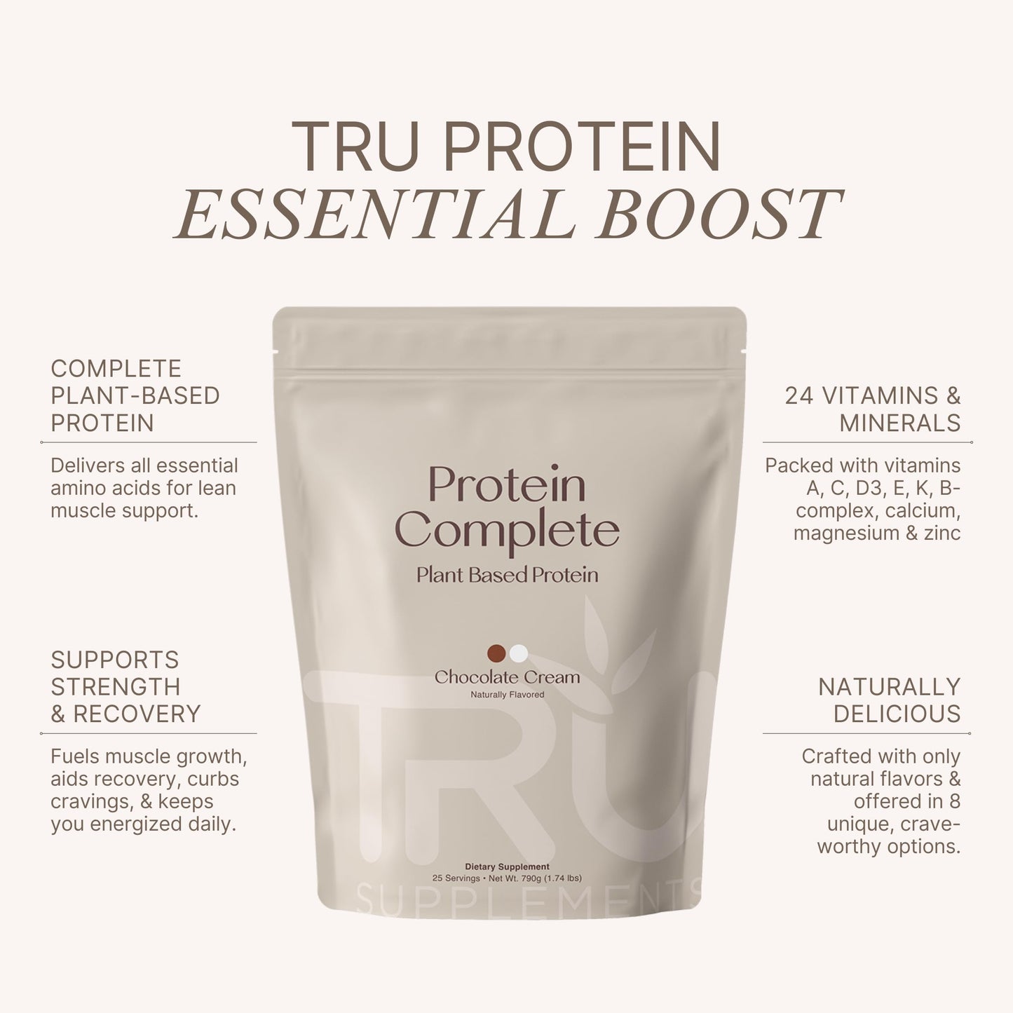 TRU Supplements Plant Based Protein Powder Brown Rice & Pea Protein, 26.5 Servings