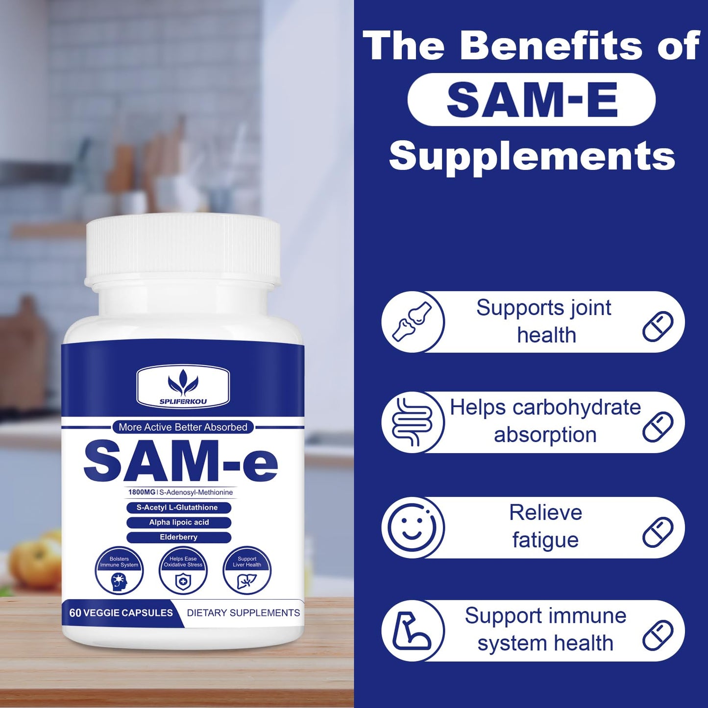 Spliferkou SAM-e Supplement (1800mg), 60 Capsules