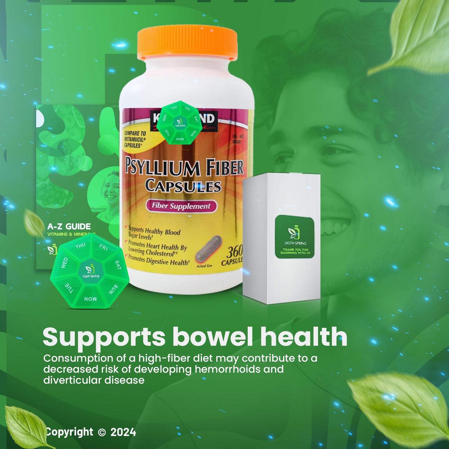 LightSpring Psyllium Fiber Capsules 360 Count