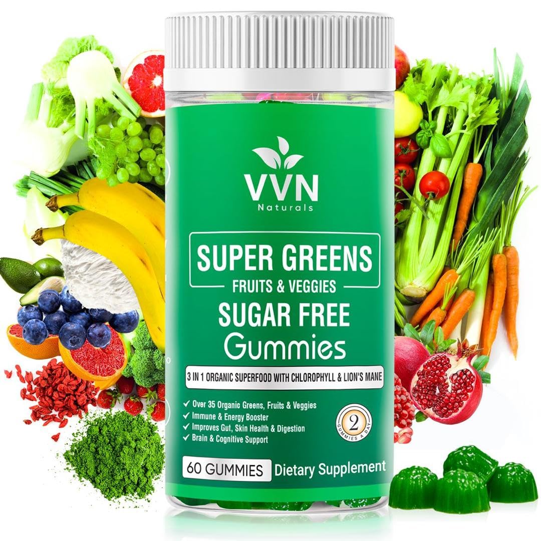 VVN Naturals Sugar-Free Organic Fruits, Greens & Veggies Gummies 60 Gummies