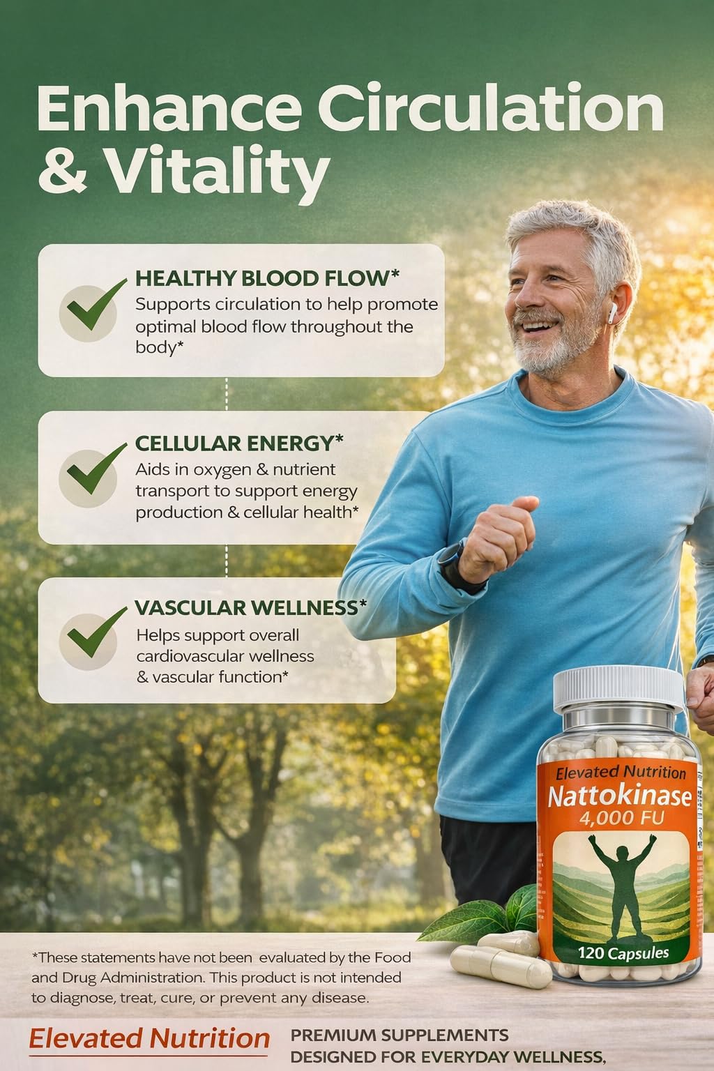 Elevated Nutrition Nattokinase 4,000 FU per Capsule, 120 Capsules