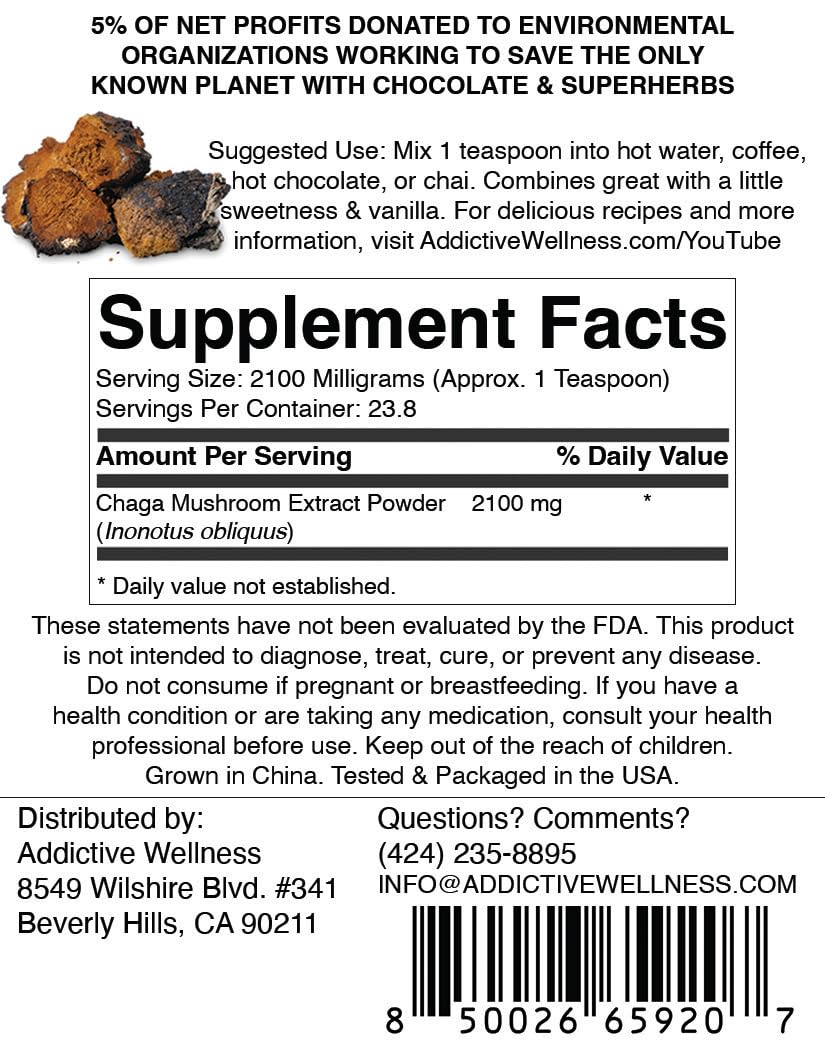 Addictive Wellness Chaga Mushroom Extract Powder 1.76 oz