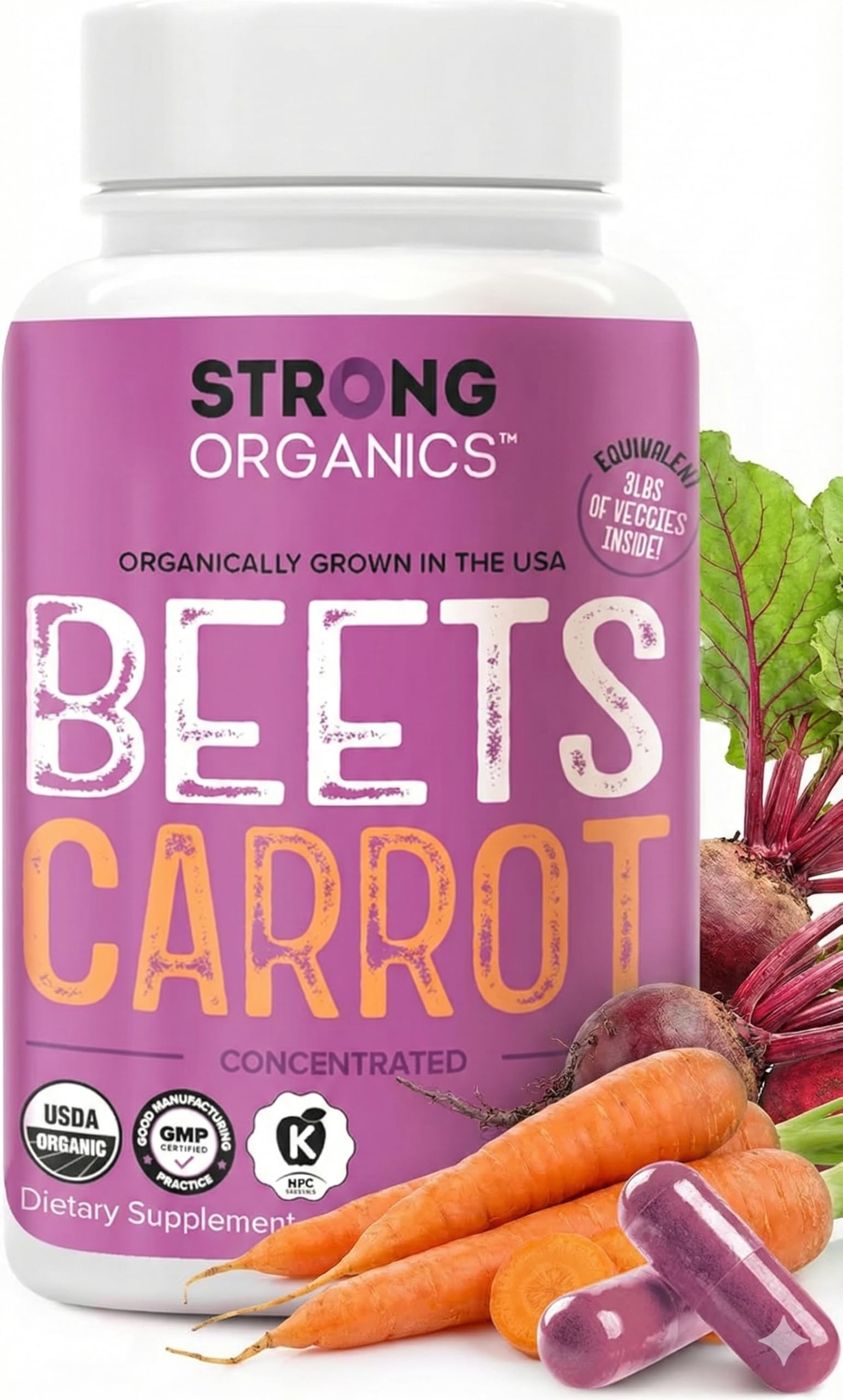 Strong Organics Organic Beet Root & Carrot Juice Powder, 120 Capsules