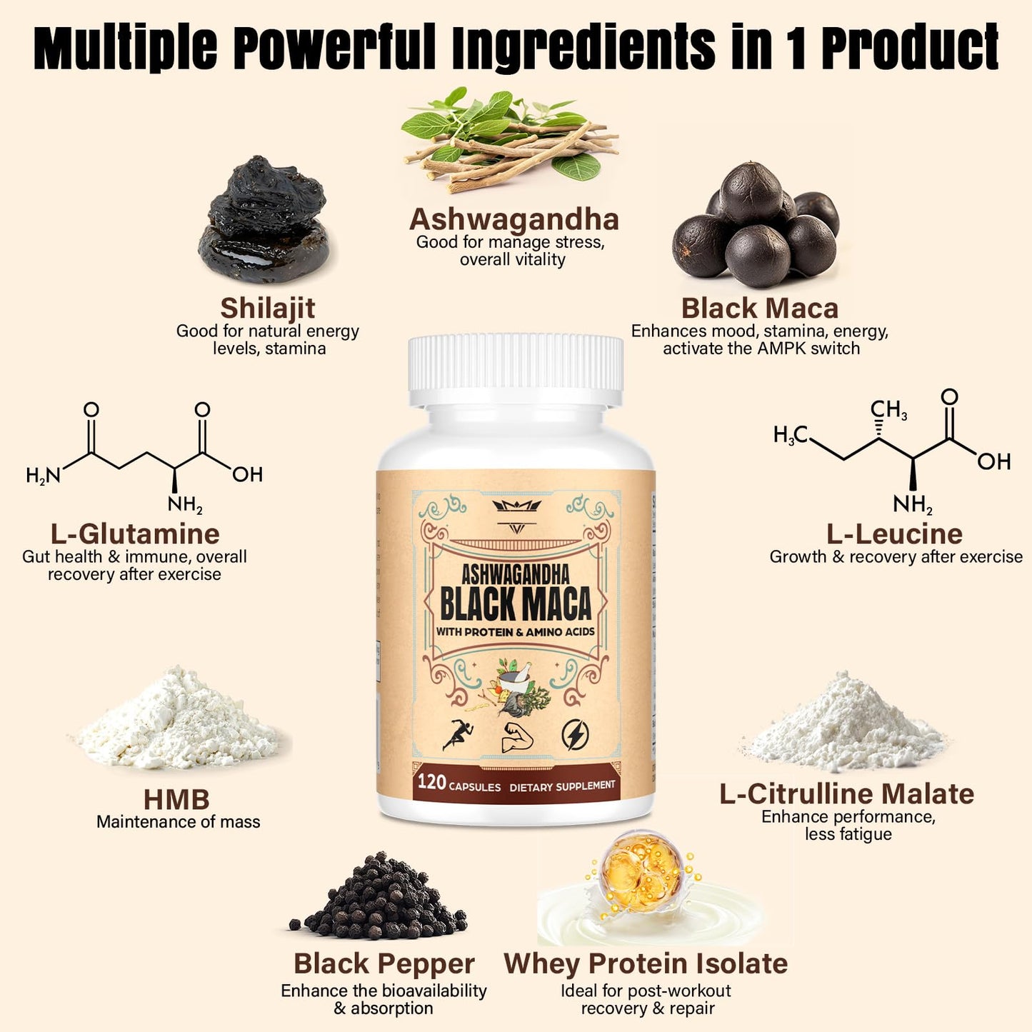 QIVERNAMY Maca Root for Women & Men with Ashwagandha & Black Maca Libido Booster, Fast Acting, 720 Capsules